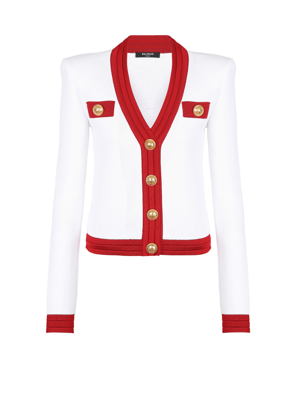 Cropped knit cardigan, red, hi-res