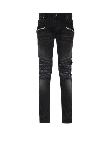 Slim cut ripped cotton jeans