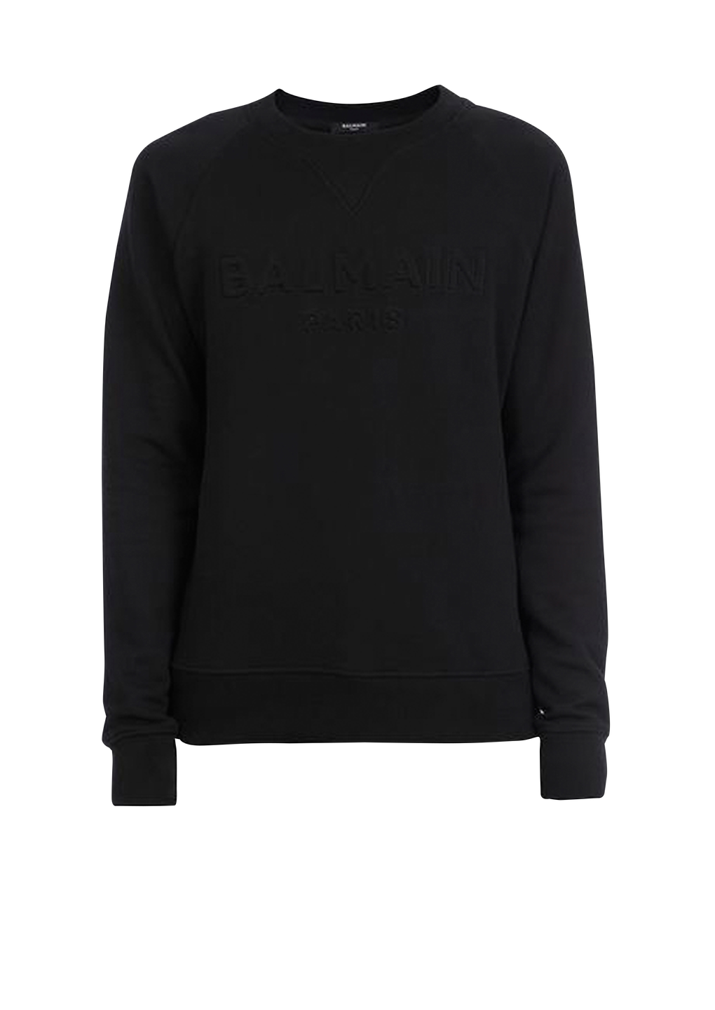 Cotton sweatshirt with embossed Balmain logo, black, hi-res