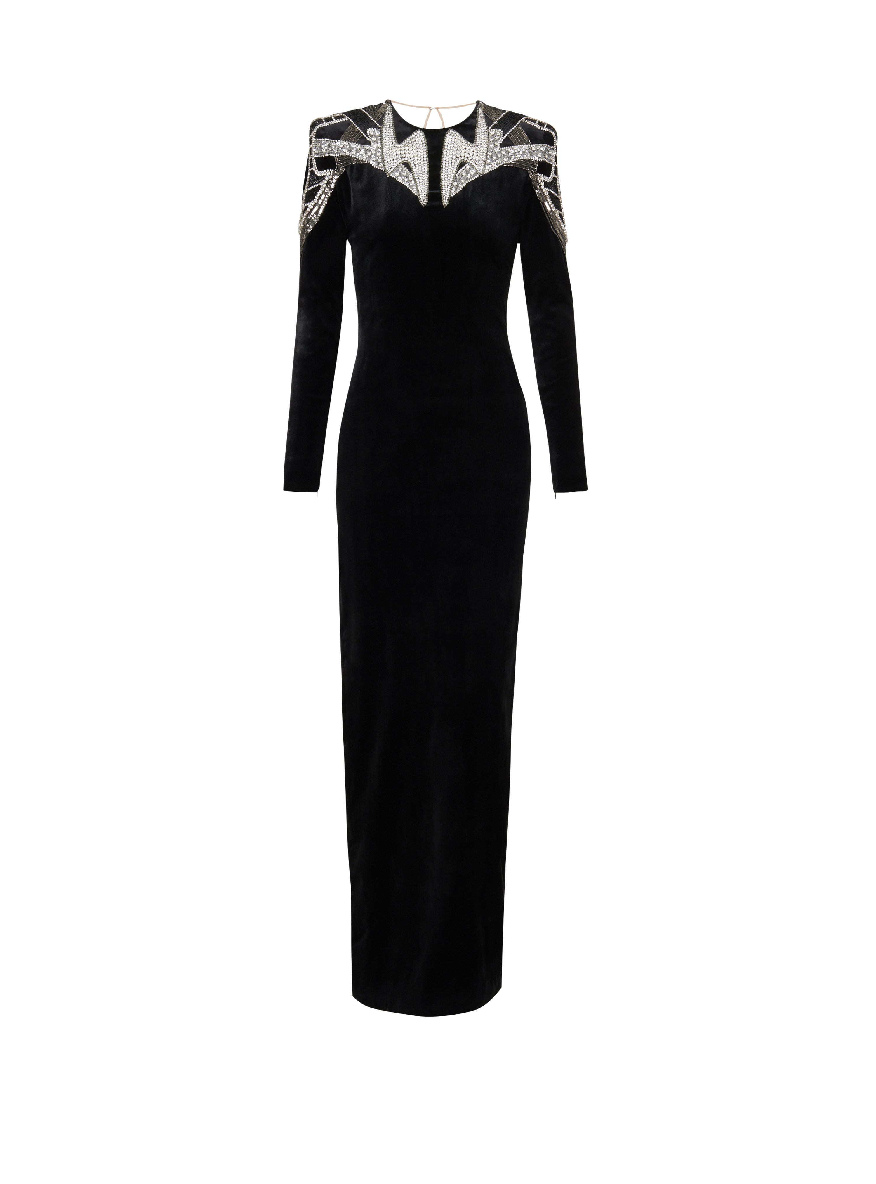 Embroidered velvet dress, black