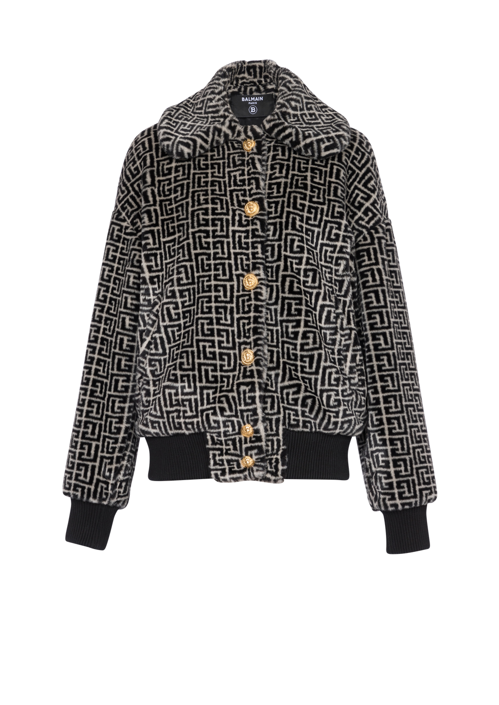 Wool jacket with monogram patterns, black, hi-res