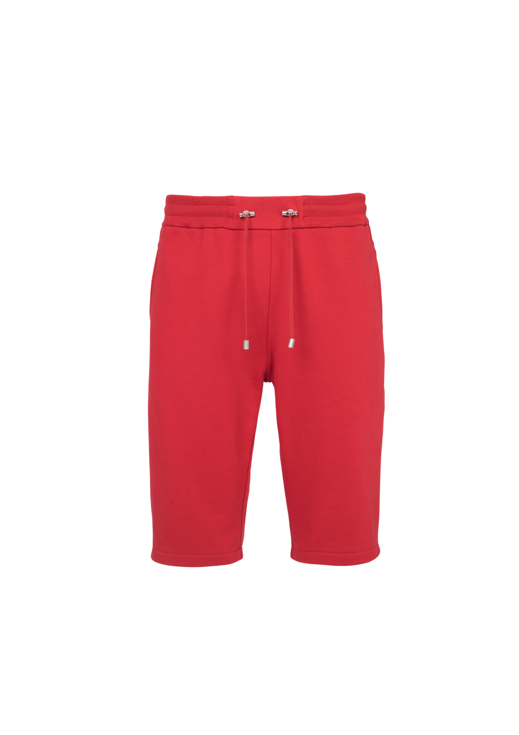 Cotton shorts with flocked Balmain Paris logo, red, hi-res