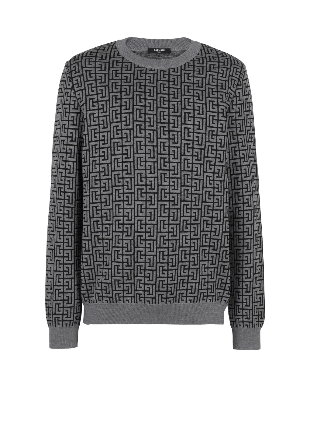 Wool jumper with Balmain monogram, grey, hi-res
